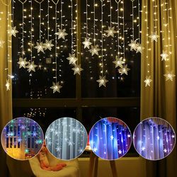 3.5m 96led Christmas Snowflake Memory 8 Modes Lights Fairy String Light Waterproof Xmas Party Decor