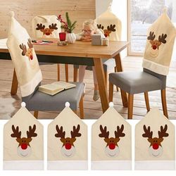 4pcs deer christmas chair cover embroid elk xmas chair cover christmas dinner table decoration party hat chair back cove