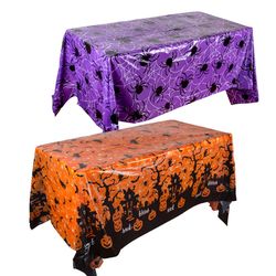 Halloween Decoration Tablecloth: Pumpkin, Spider Web, Bat Plastic Table Cover for Festival Party Home Decor