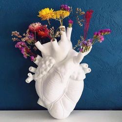 creative anatomical heart vase: resin flower pot, heart shape countertop ornament - table desk flower vase decor