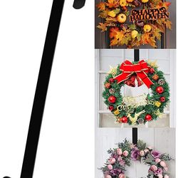 Metal Over The Door Wreath Hanger: Single Hook for Halloween, Christmas, Easter Decorations - Front Door Ornament Holder