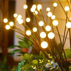 8 led solar garden lights: outdoor waterproof firefly lights for patio pathway decoration - warm white
