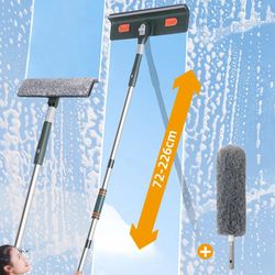 Extendable Window Cleaning Tool With Silicone Scraper - Glass Cleaner Mop For Household Cleaning