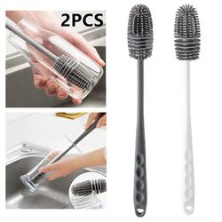long handle silicone cup brush: efficient milk bottle & water bottle cleaner for kitchen