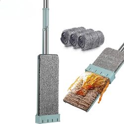 Hand-Free Squeeze Microfiber Flat Mop | 2 Washable Pads | Lazy Household Cleaning Tool