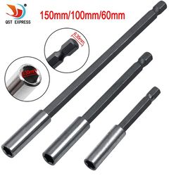 Magnetic Bit Holders: 1/4" Hex Screwdriver Drill Extensions - 60mm, 75mm, 100mm, 150mm