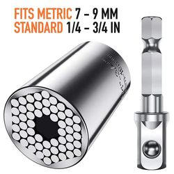 universal socket tool set: 7-19mm torque wrench head, power drill adapter, ratchet, spanner key, multi hand tools