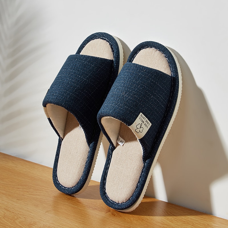 Unisex Bedroom Linen Slippers, Open-Toed, Breathable, Comfortable Indoor Shoes for Summer