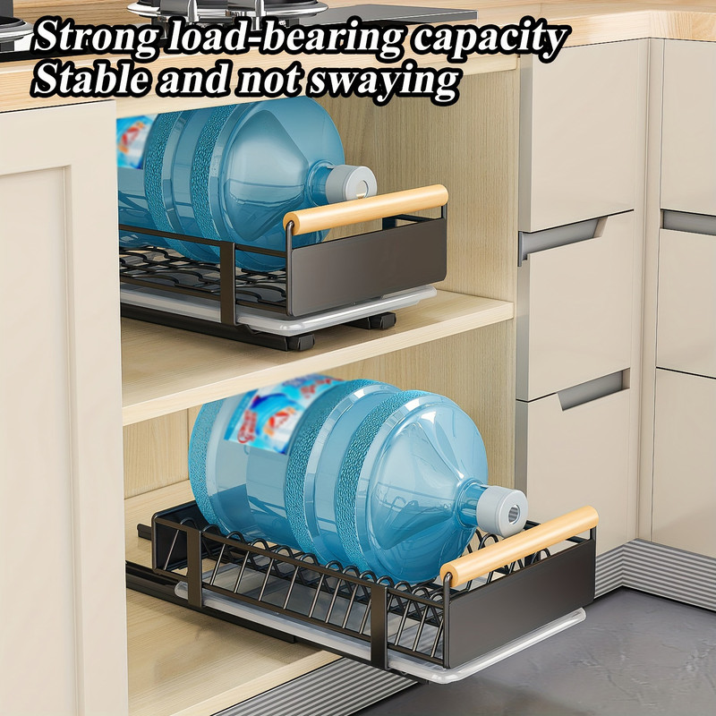 PullOut Dish Rack With Wooden Handle  Drain Tray Multifunctional Single Layer Dish Drying Rack For  3