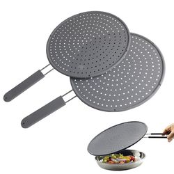 silicone kitchen splatter screen – heat-resistant oil splash guard with stainless steel handle for frying pans