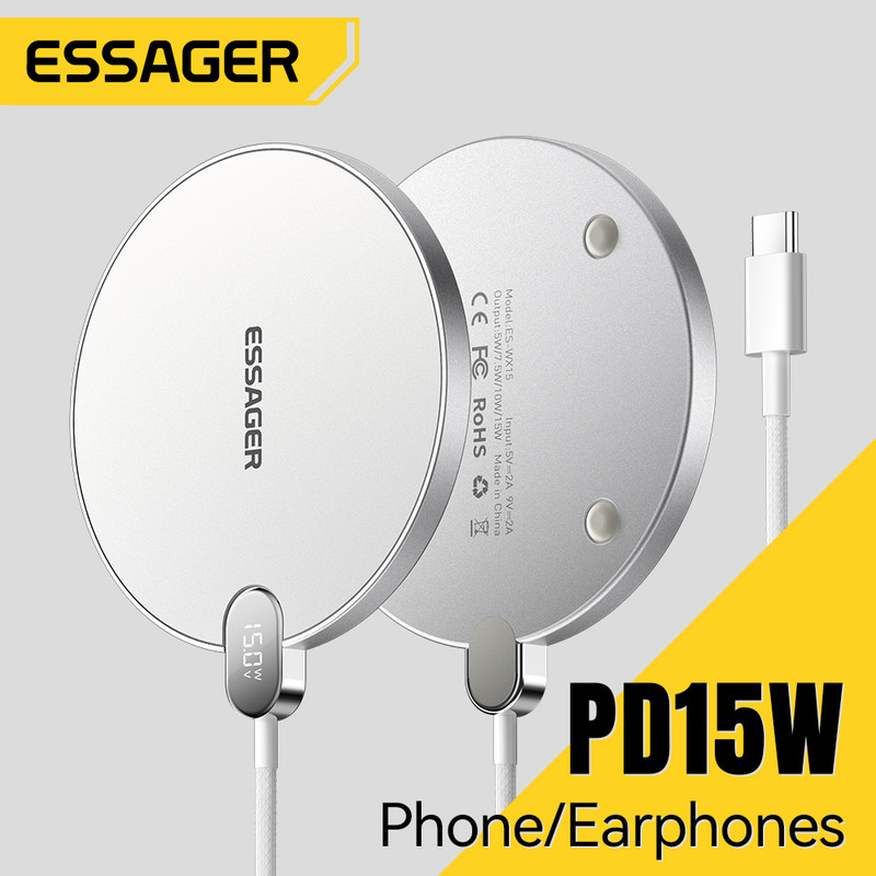 Wireless Charger Pad with Digital Display 15W Fast Charging for Apple iPhone & Samsung