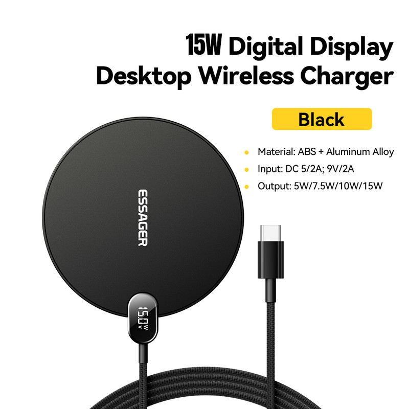 Wireless Charger Pad with Digital Display 15W Fast Charging for Apple iPhone & Samsung