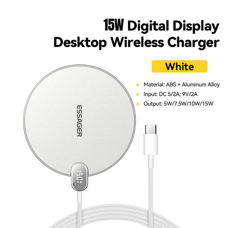 Wireless Charger Pad with Digital Display 15W Fast Charging for Apple iPhone & Samsung