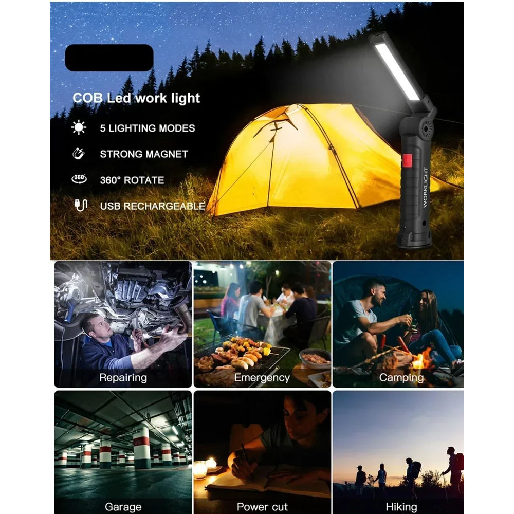 Rechargeable LED Work Light Dimmable Inspection Torch With Magnetic Base 18650 Battery 1