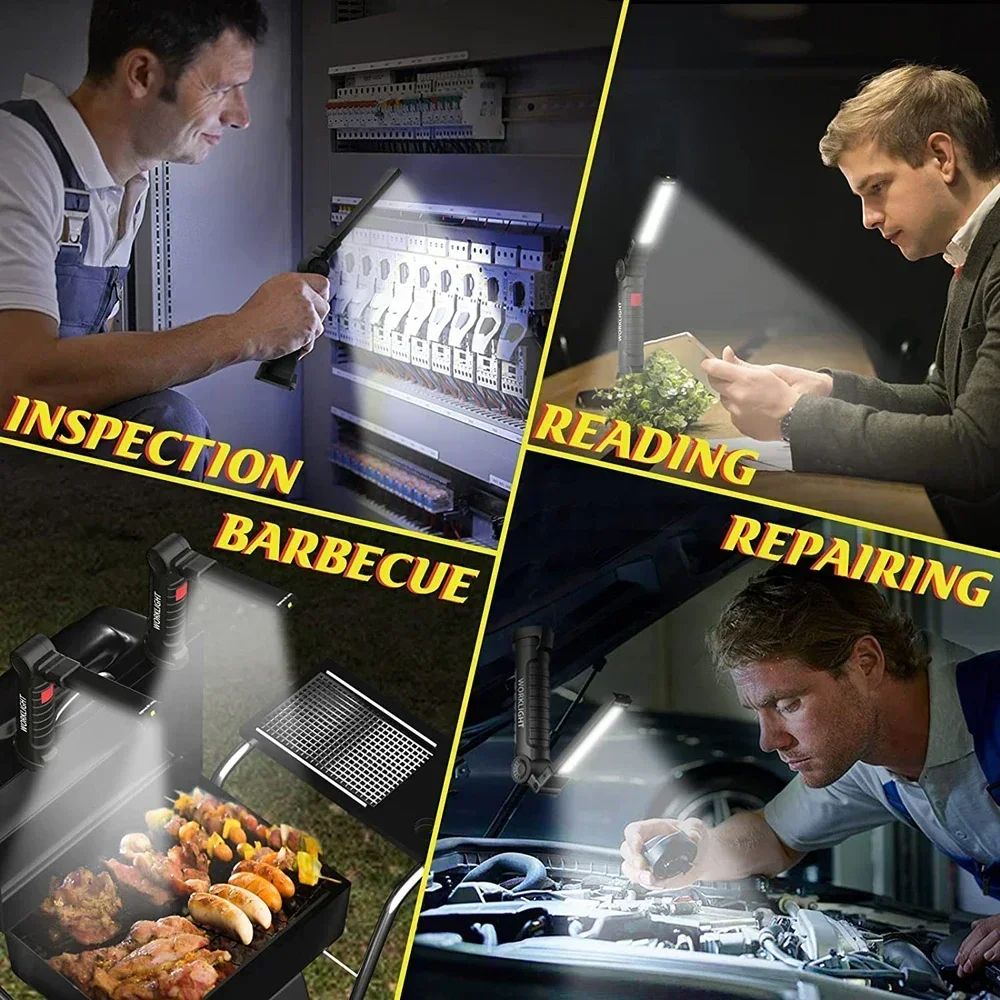 Rechargeable LED Work Light Dimmable Inspection Torch With Magnetic Base 18650 Battery 6