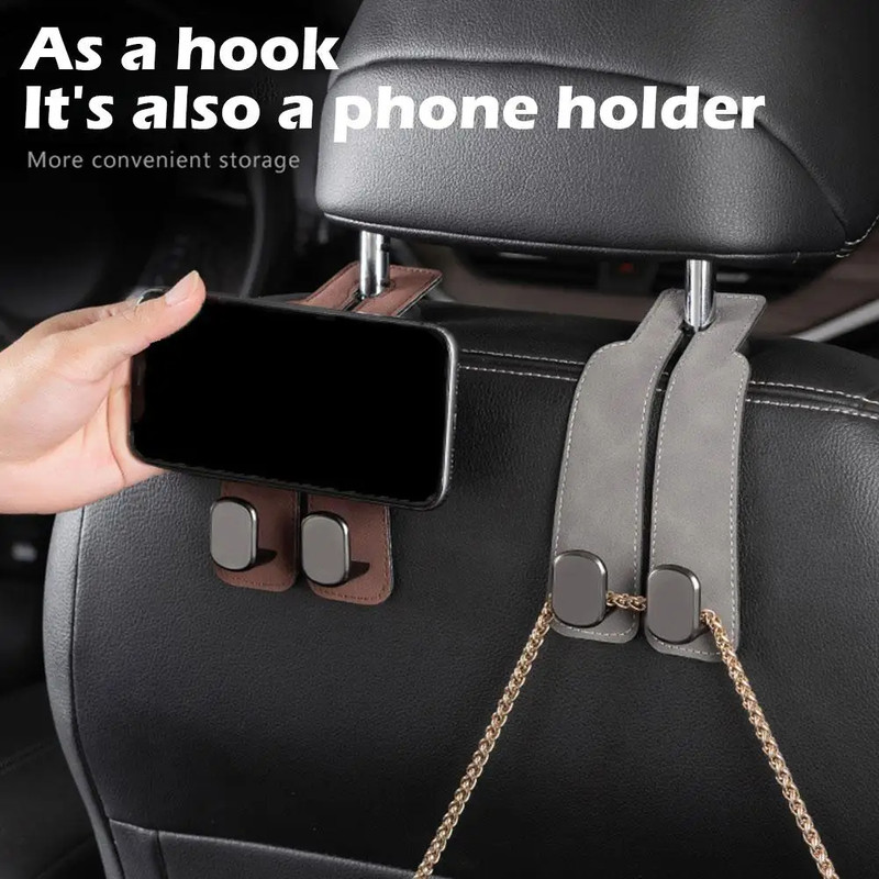 Car Seat Hanging Hook Heavy Duty Suede Car Organizer For PhonesGroceries Essentials Multi Purpose 4