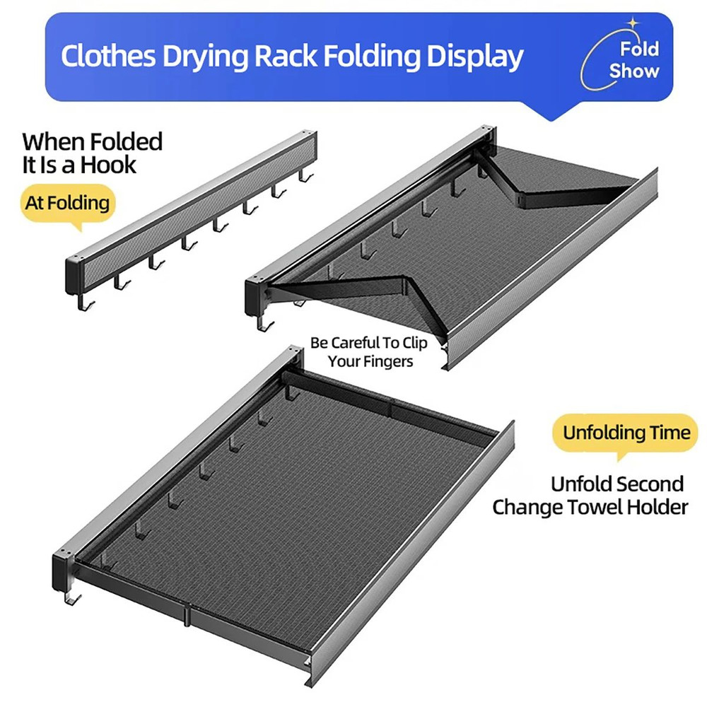 Foldable Clothes And Hat Rack With Hooks SpaceSaving Solution For Bathroom And Balcony 5