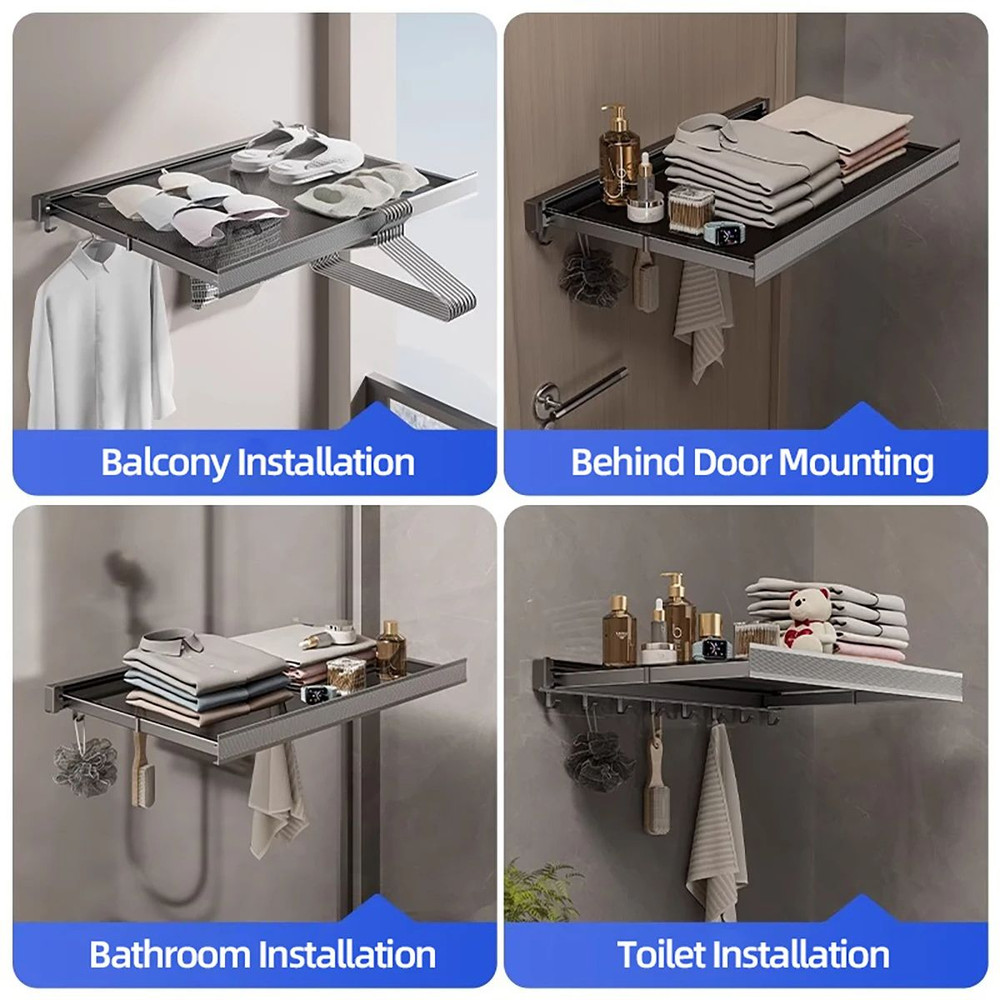 Foldable Clothes And Hat Rack With Hooks SpaceSaving Solution For Bathroom And Balcony 4