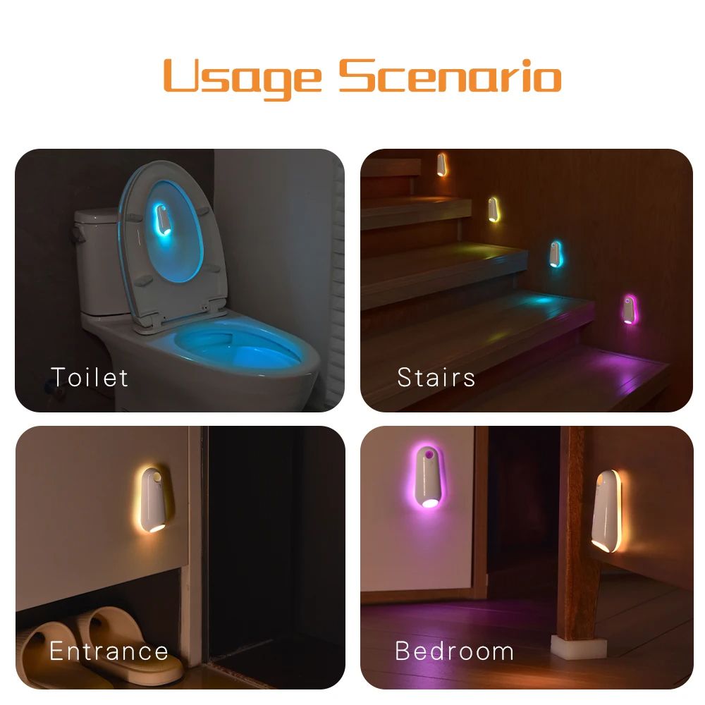 LED Toilet Bowl Light With Motion Sensor Rechargeable RGB 7Color Changing Bathroom Night Light Fit 4