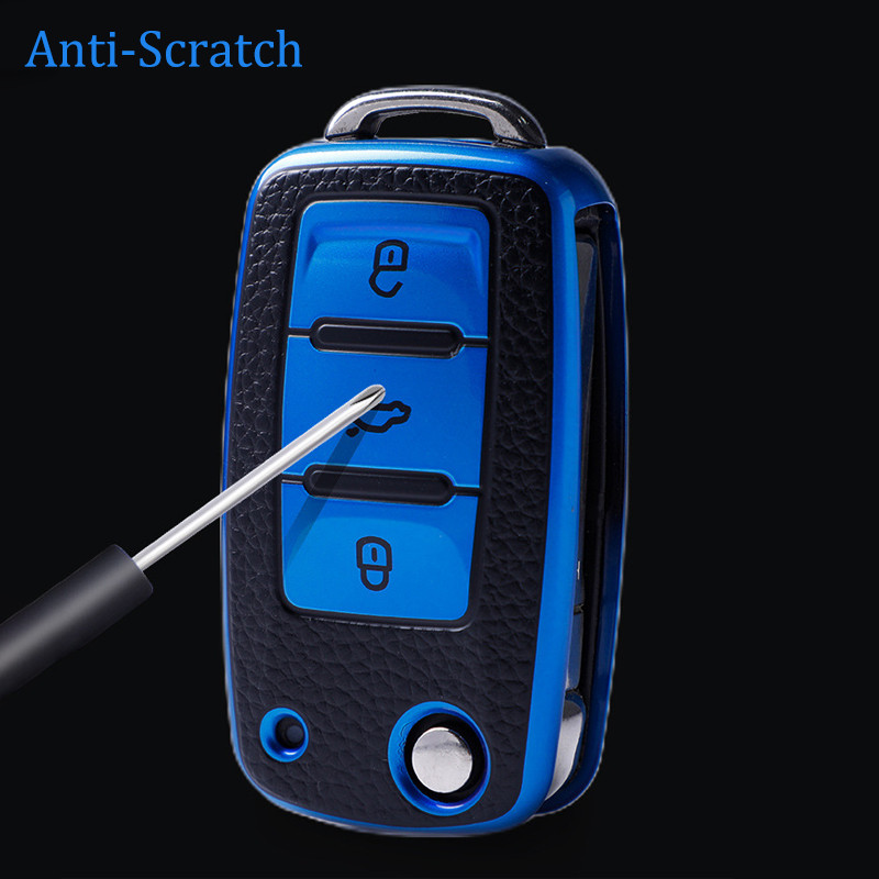 Leather TPU Car Key CaseFull Cover Protection For VW Volkswagen Polo Tiguan Passat Golf JettaLavida 3
