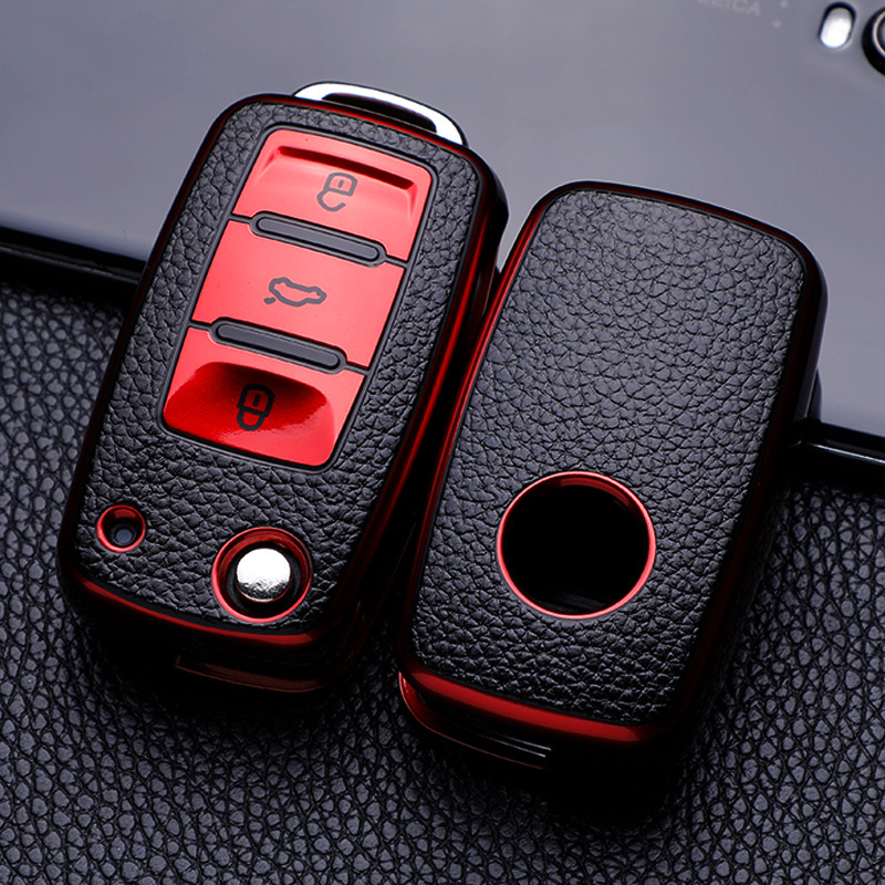 Leather TPU Car Key CaseFull Cover Protection For VW Volkswagen Polo Tiguan Passat Golf JettaLavida 7