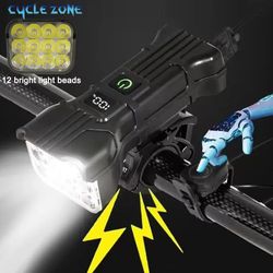 bike light rechargeable bicycle front light, 8 led mtb headlamp with 6 modes, usb type-c powered safety lamp for night