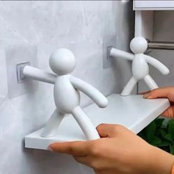 self-adhesive bathroom shampoo storage rack, wall mounted plastic shelf organizer, no-drill support holder for kitchen