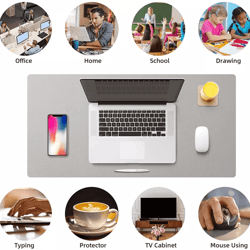 leather office desk mat, waterproof computer desk pad & large mouse pad with non-slip base for home & office