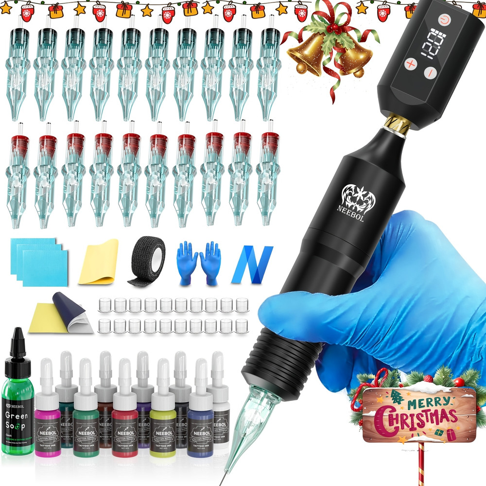 Wireless Tattoo Kit Cordless Tattoo Machine With LED Power Supply Complete Tattoo Starter Kit For B 7