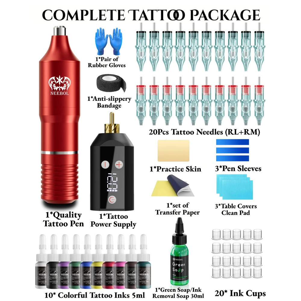 Wireless Tattoo Kit Cordless Tattoo Machine With LED Power Supply Complete Tattoo Starter Kit For B 8