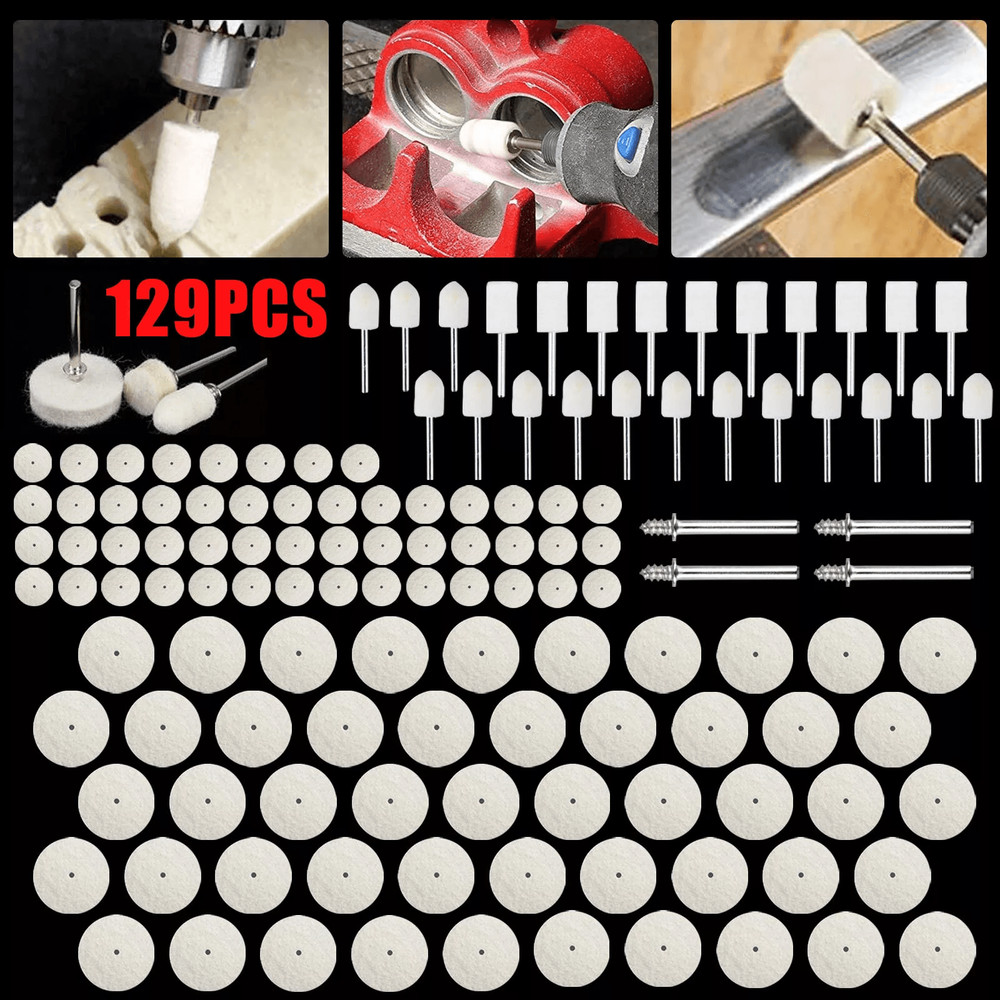 Premium Wool Buffing Pads  Polishing Wheel Set 129Piece  For Dremel Grinder  Rotary Tools 0