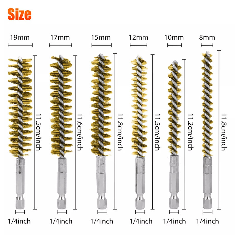 Hex Shank Brass Bore Cleaning Brushe For Power Drill Wire Brushes For Rust Removal And Polishing An 8