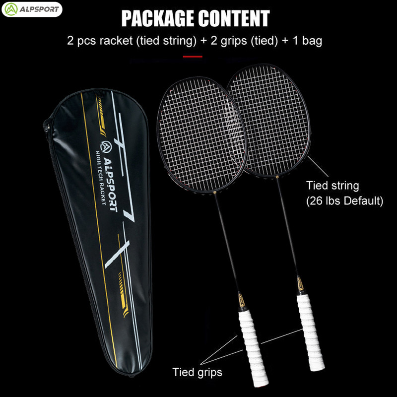 Professional Carbon Fiber Badminton Racket Set Max 30LBS Ultra Light 6U 75g Full Badminton Gear Wit