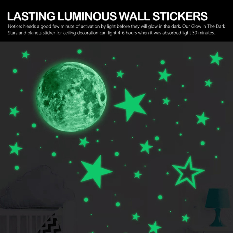 Glow In The Dark Stars And Moon Wall Stickers 435PCS Luminous Space Decals For Kids Ceiling Nurser 3