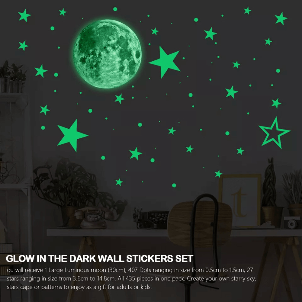 Glow In The Dark Stars And Moon Wall Stickers 435PCS Luminous Space Decals For Kids Ceiling Nurser 1