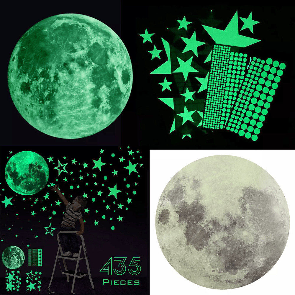 Glow In The Dark Stars And Moon Wall Stickers 435PCS Luminous Space Decals For Kids Ceiling Nurser 0