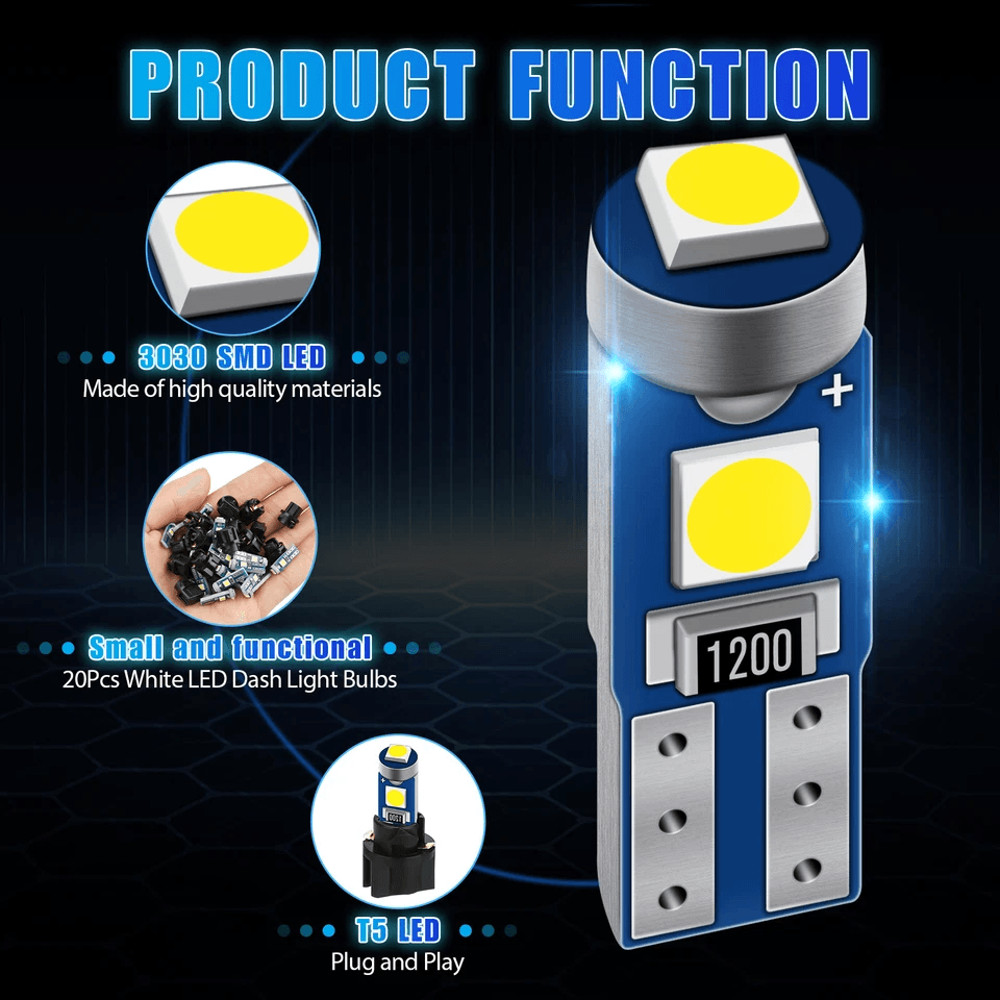 W3W LED Instrument Panel Cluster Dash Gauge Light Bulbs With Sockets White 3030 SMD Interior Lights 3