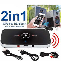 bluetooth transmitter & receiver wireless adapter for home stereos, speakers, tv, pc, headphones, aux audio output
