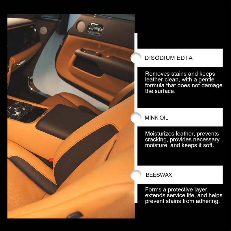 Premium Leather Cleaning Cream – Car Seat Maintenance & Restoration with Mink Oil