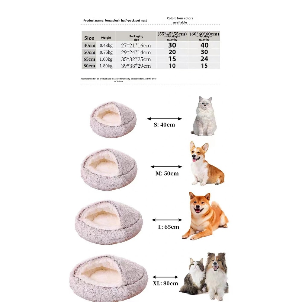 Winter Plush Pet Bed Semi Enclosed Cat Dog Nest With Warm Comforter For AutumnWinter 6
