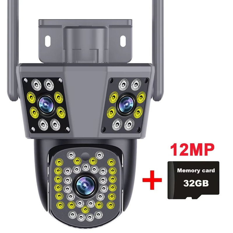 6K 12MP WiFi Surveillance Camera Outdoor Triple Lens Triple Screen PTZ Motion Detection IP Security 7