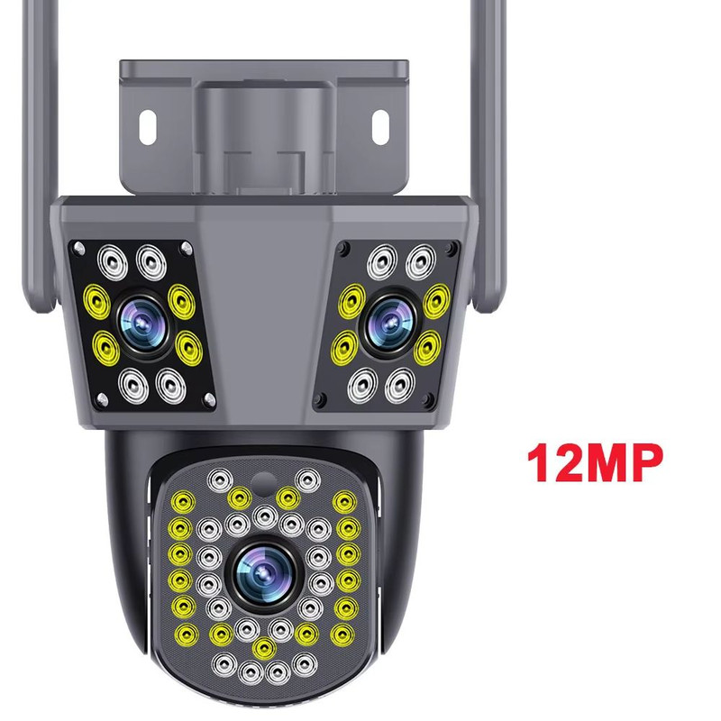 6K 12MP WiFi Surveillance Camera Outdoor Triple Lens Triple Screen PTZ Motion Detection IP Security 6