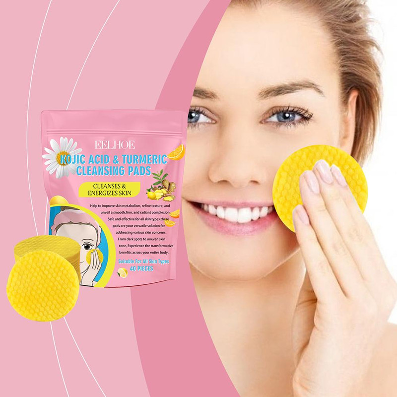 Turmeric Kojic Acid Cleansing Pads Exfoliating Pads For Glowing Skin Brightening Facial Sponges Wit 2