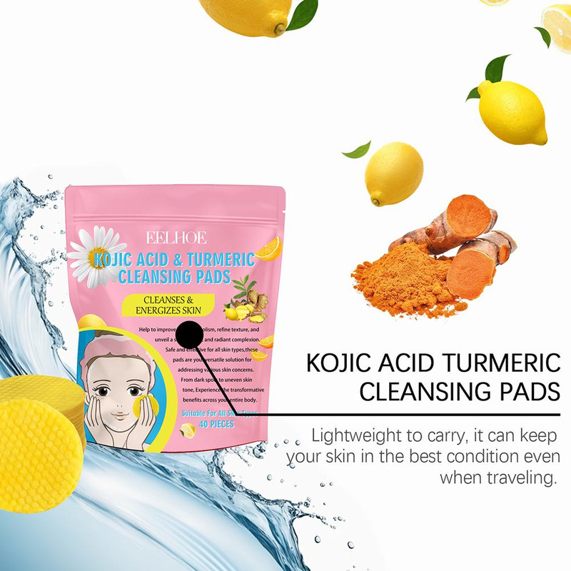 Turmeric Kojic Acid Cleansing Pads Exfoliating Pads For Glowing Skin Brightening Facial Sponges Wit 1