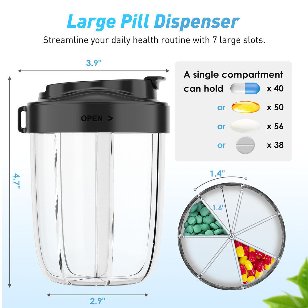 Pill Cup Bottle Organizer Supplement Organizer for Holding 7 Various Vitamins Travel Pill Case Box Straw Container
