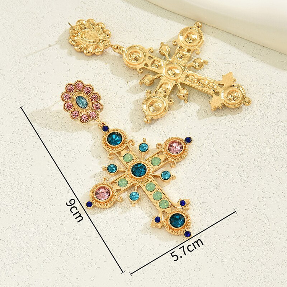 Gothic Byzantine Style Earrings, Art Large Long Earrings Woman's, Vintage Cross Dangle Stud, Exquisite Jewelry Gift