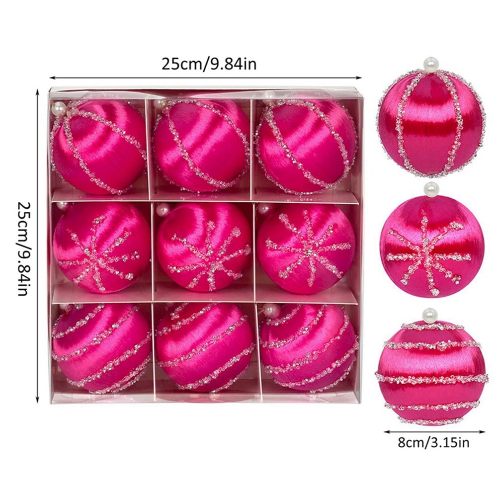 Silk Thread Covered Christmas Ball Ornaments Satin Shatterproof Bubbles Kit Xmas Tree Hanging Decor 1