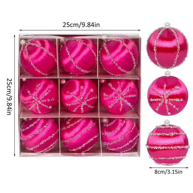 Silk Thread Covered Christmas Ball Ornaments Satin Shatterproof Bubbles Kit Xmas Tree Hanging Decor 1