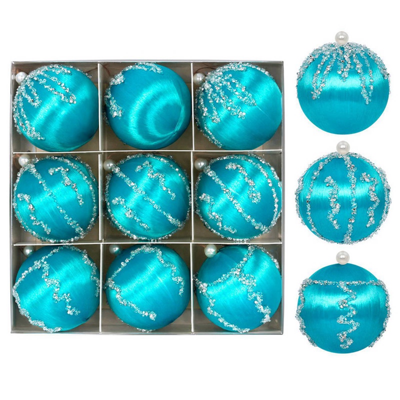 Silk Thread Covered Christmas Ball Ornaments Satin Shatterproof Bubbles Kit Xmas Tree Hanging Decor 4