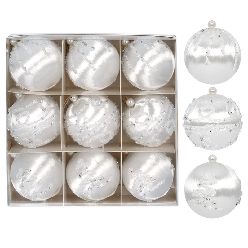 Silk Thread Covered Christmas Ball Ornaments Satin Shatterproof Bubbles Kit Xmas Tree Hanging Decor 5